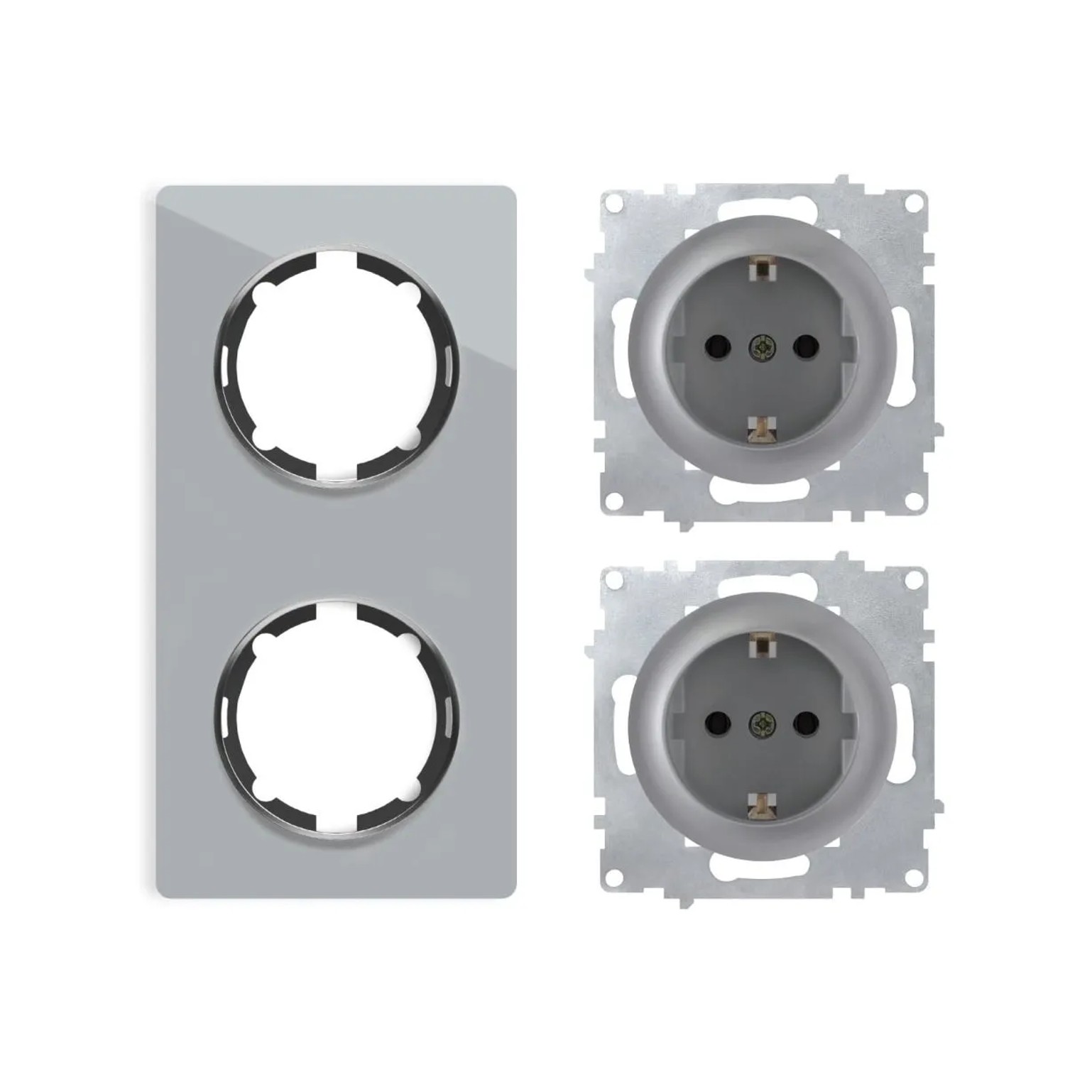 OneKeyElectro 2x Schuko Steckdose mit Glas Abdeckrahmen 2fach Unterputz Senkrecht Grau