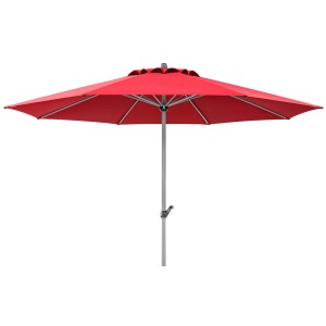 Dunkelroter Schneider Marktschirm Gemini, Ø 360 cm, mit Kurbelmechanik für einfache Bedienung.