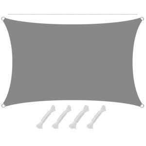 Graues, rechteckiges AMANKA Sonnensegel aus Polyester, 1x2m, mit D-Ringen und 4 Seilen für Garten & Terrasse.