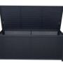 Offene, dunkelgraue Siena Garden Kissenbox Sabano (181x79x75 cm) zur Aufbewahrung von Gartenauflagen.