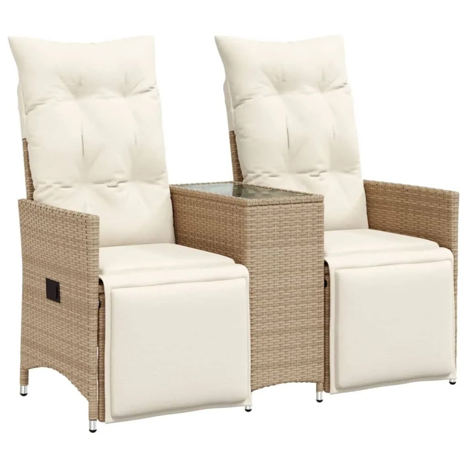 vidaXL Gartensofa 2-Sitzer Verstellbar mit Tisch Beige Poly Rattan 365718 günstig online kaufen