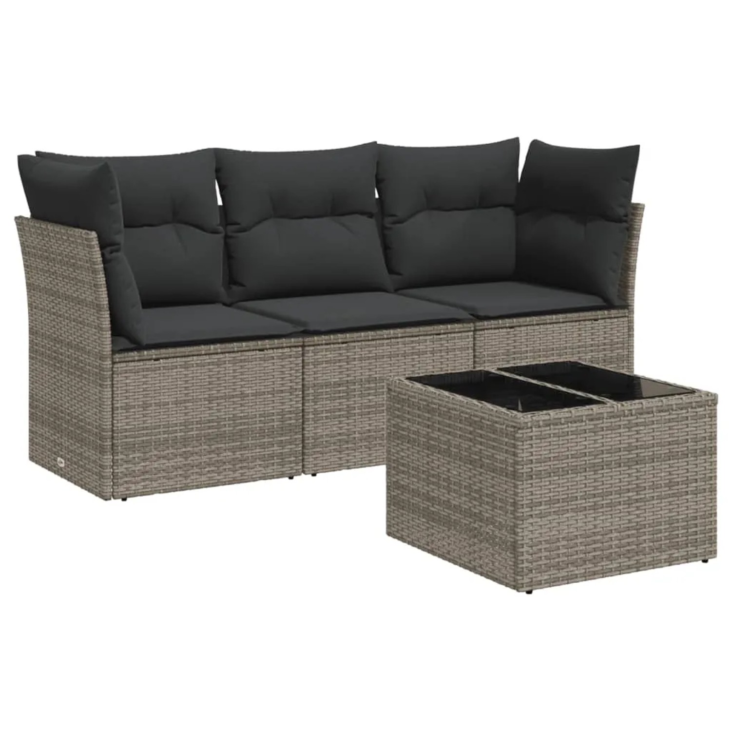 vidaXL 4-Tlg Garten-Sofagarnitur mit Kissen Grau Poly Rattan 3217220