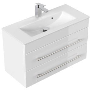 Posseik Waschplatz Vela SlimLine, 80 cm, weiß, mit 2 Schubladen und Edelstahlgriffen.