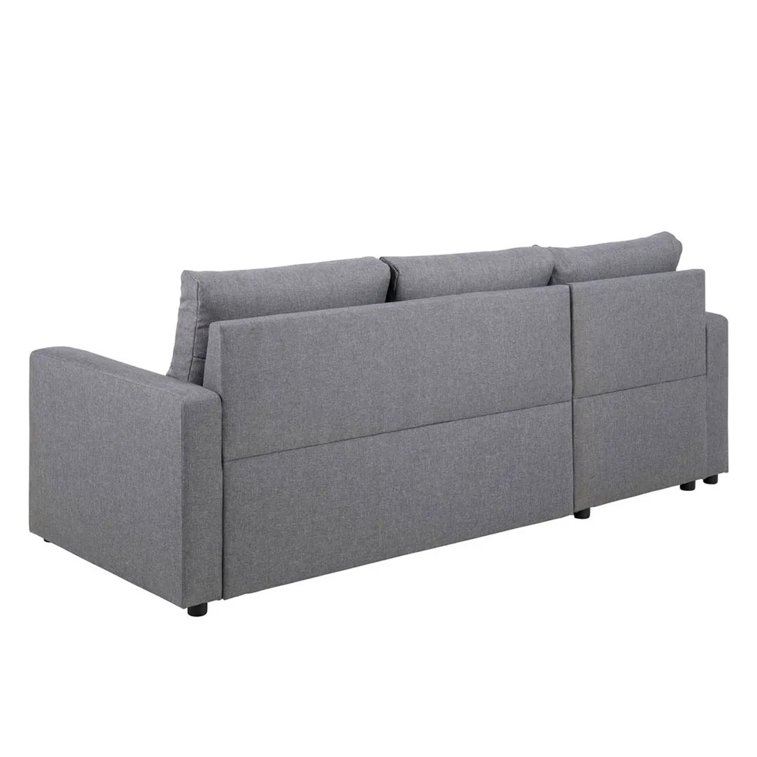 Hellgraues ebuy24 Schlafsofa Sander mit Ottomane, Stauraum und Auszug, Rückansicht.