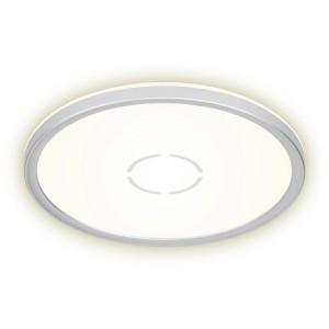 Flache, runde LED-Deckenleuchte Free von Briloner in Weiß-Silber mit indirektem Licht.