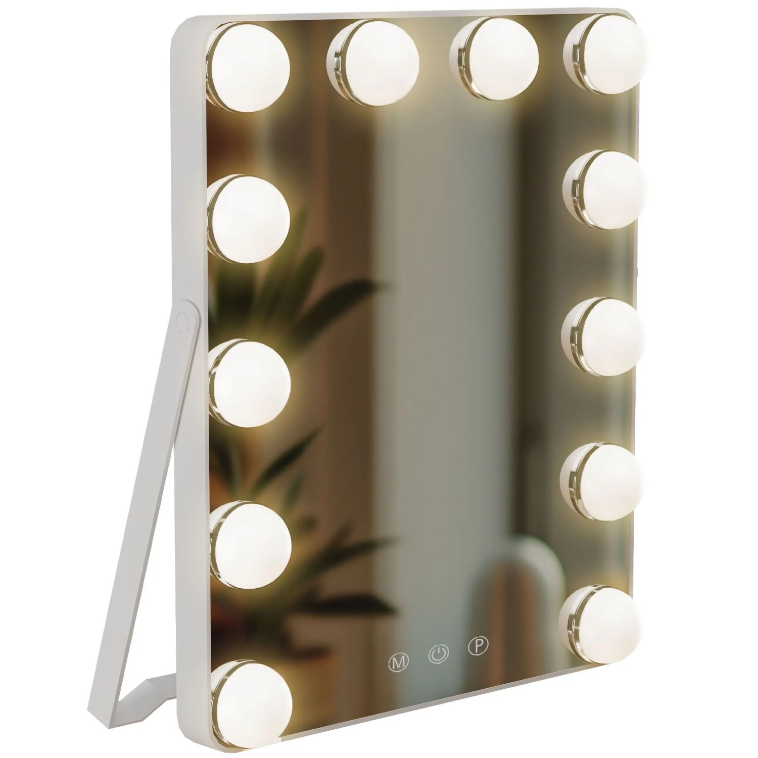 DELUKE Schminkspiegel BERLIN mit Licht 25x16x30cm Glas Weiß Tischspiegel Kosmetikspiegel Make-Up-Spiegel
