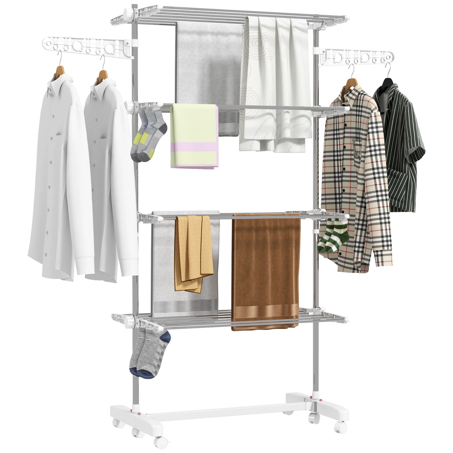 HOMCOM Wäscheständer mit Rollen Klappbarem Flügel Stahl 142 x 55 x 172 cm Weiß