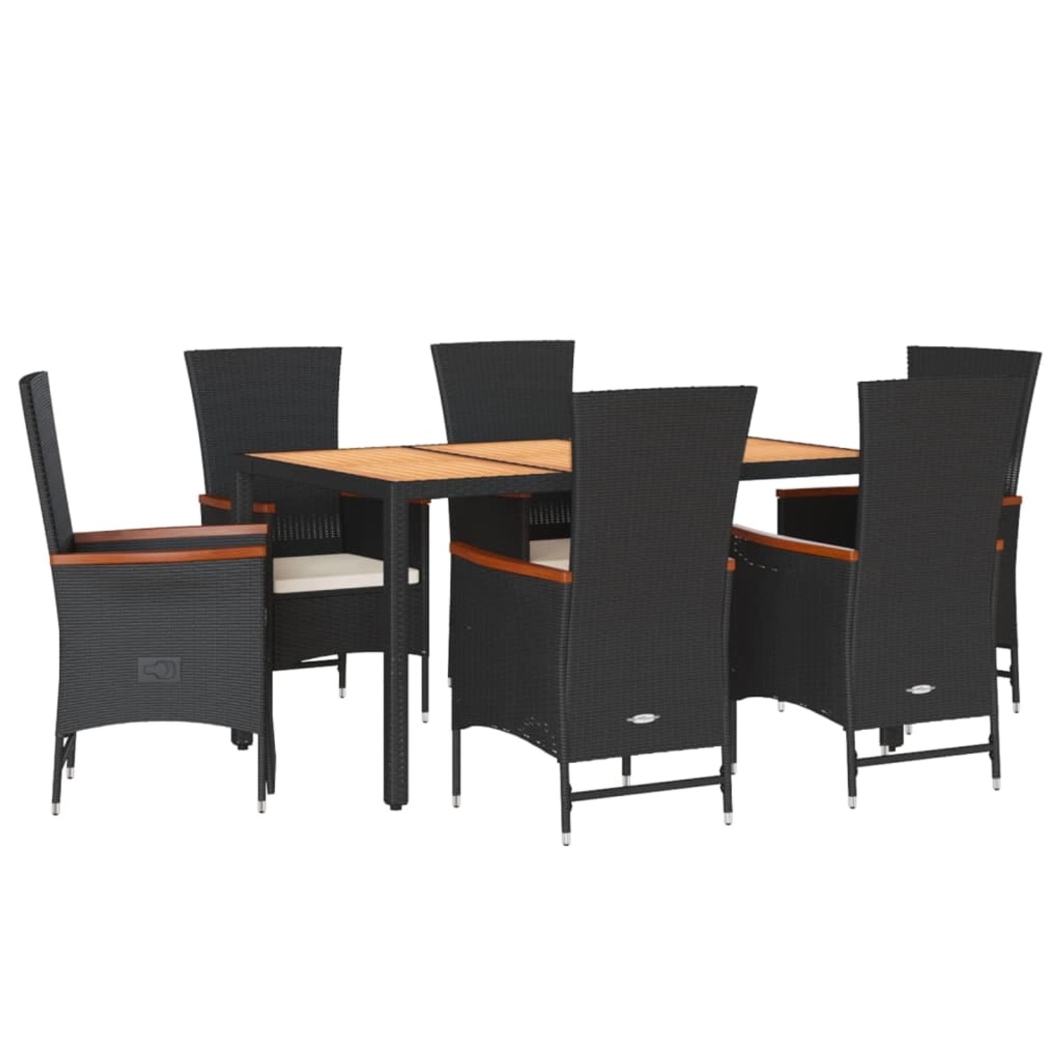 vidaXL 7-Tlg Garten-Essgruppe mit Kissen Schwarz Poly Rattan 3277514