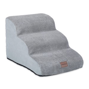 Relaxdays Hundetreppe mit 3 Stufen Schaumstoff Polyester Grau Abnehmbar Rutschhemmend 33 cm x 41 cm x 54 cm 1,7 kg