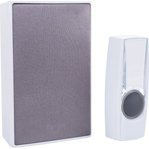 Smartwares Funk Türklingel Set Byron BY605E mit weißem Empfänger und Klingeltaster.