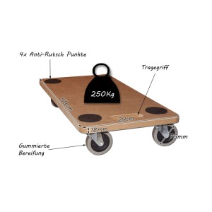 BigDean Möbelroller Transportroller 250 kg Rollbrett MDF Möbel Hund Roller