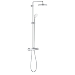 Grohe Duschsystem BauClassic 210 Chrom mit Kopf- und Handbrause, Thermostat und Brausestange.