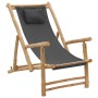 Dunkelgrauer vidaXL Liegestuhl aus Bambus und Canvas für Garten oder Terrasse.