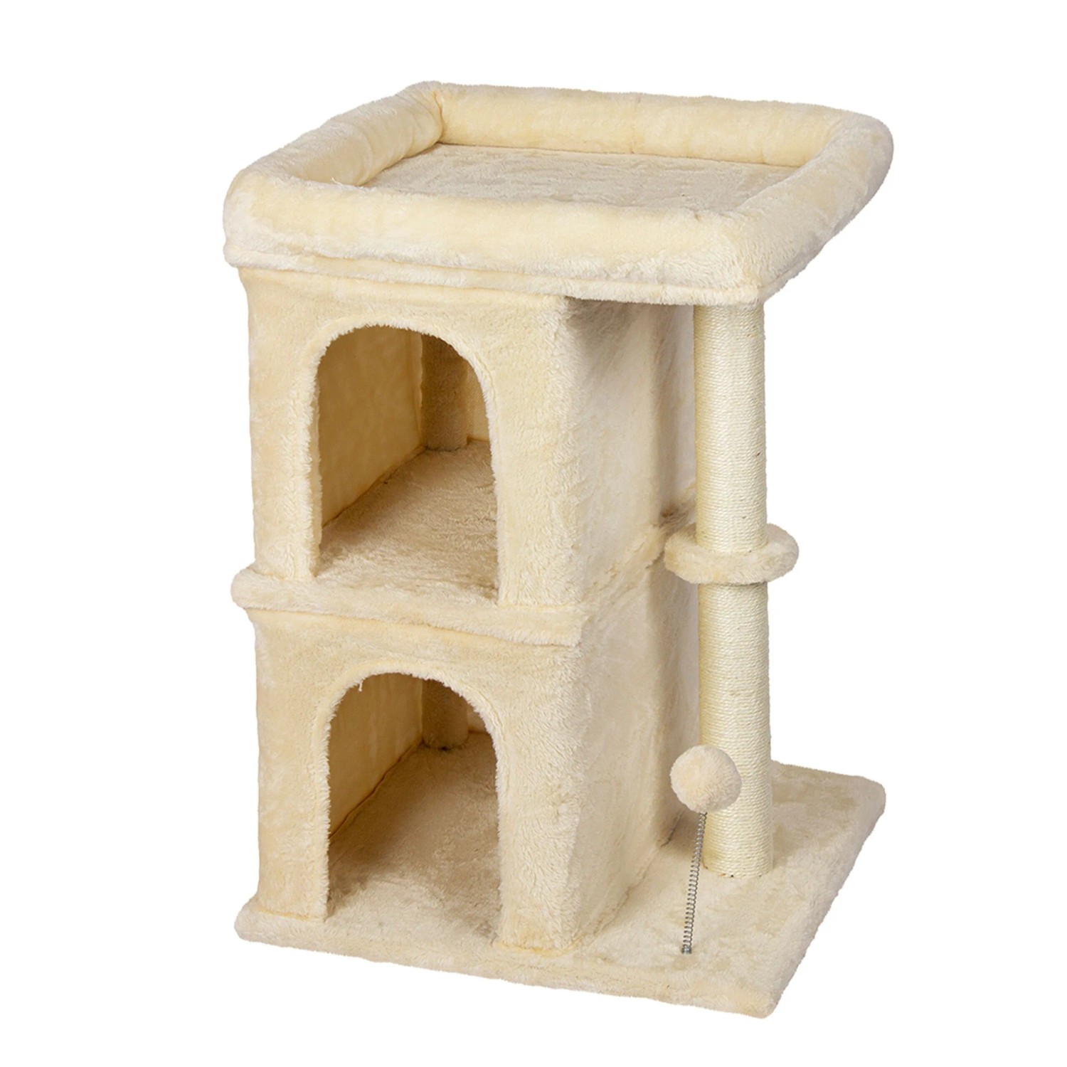 Relaxdays Kratzbaum Sisal Beige mit 2 Höhlen und Liegefläche Waschbar 71 cm x 50 cm x 41 cm