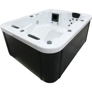 Home Deluxe Outdoor Whirlpool White Marble Plus mit Treppe und Abdeckung.
