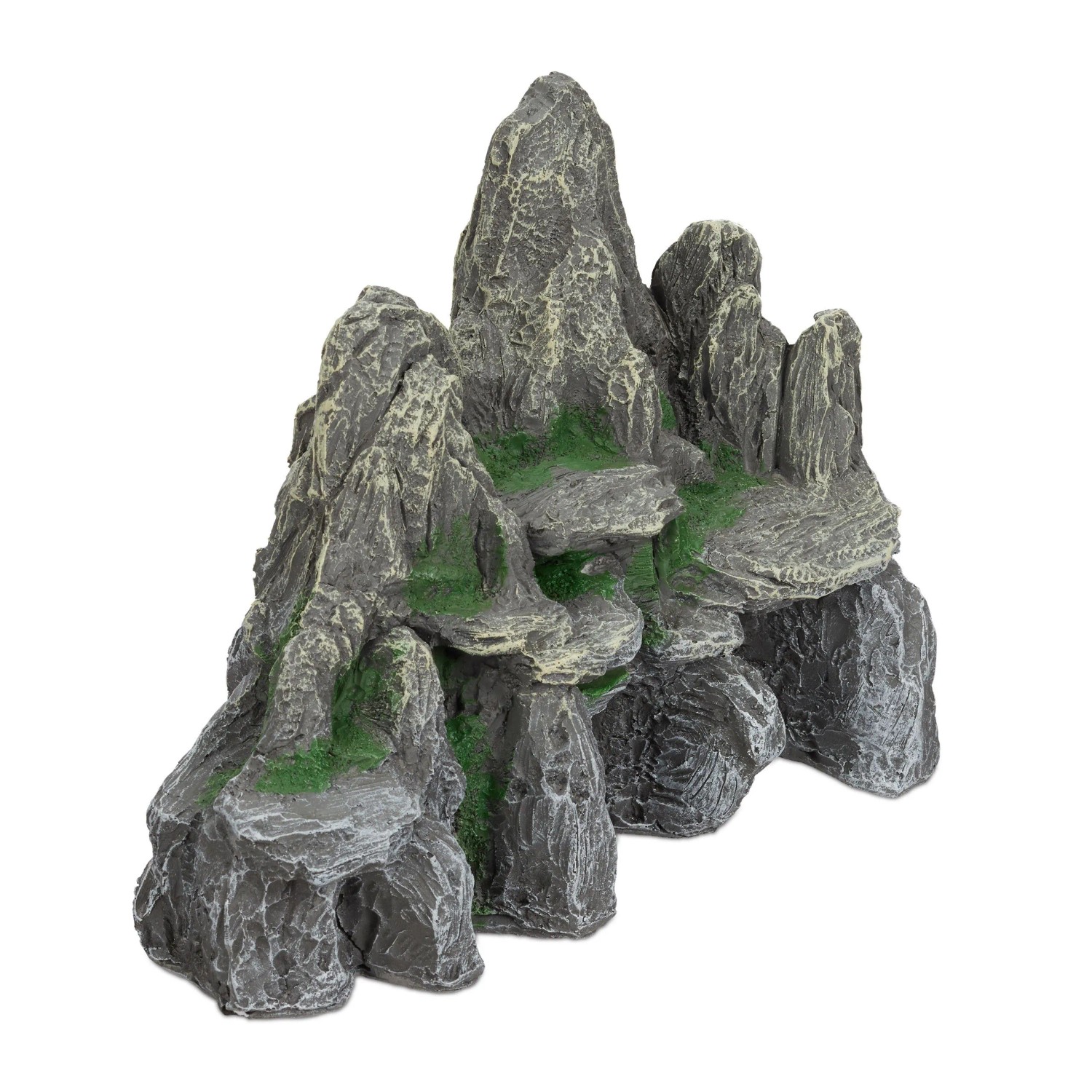Relaxdays Aquarium Deko Fels Polyresin Graugrün Mit Höhlen 21 cm x 24 cm x 14 cm 970 g