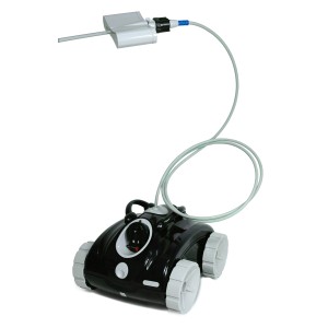 Interline Poolroboter Jellyfish 5220: Schwarzer Poolreiniger mit Kabel und weißem Filter.