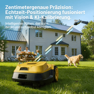VONKO M200 Mähroboter mit RTK+AI Vision mäht autonom den Rasen. Präzise kabellose Navigation im Garten.
