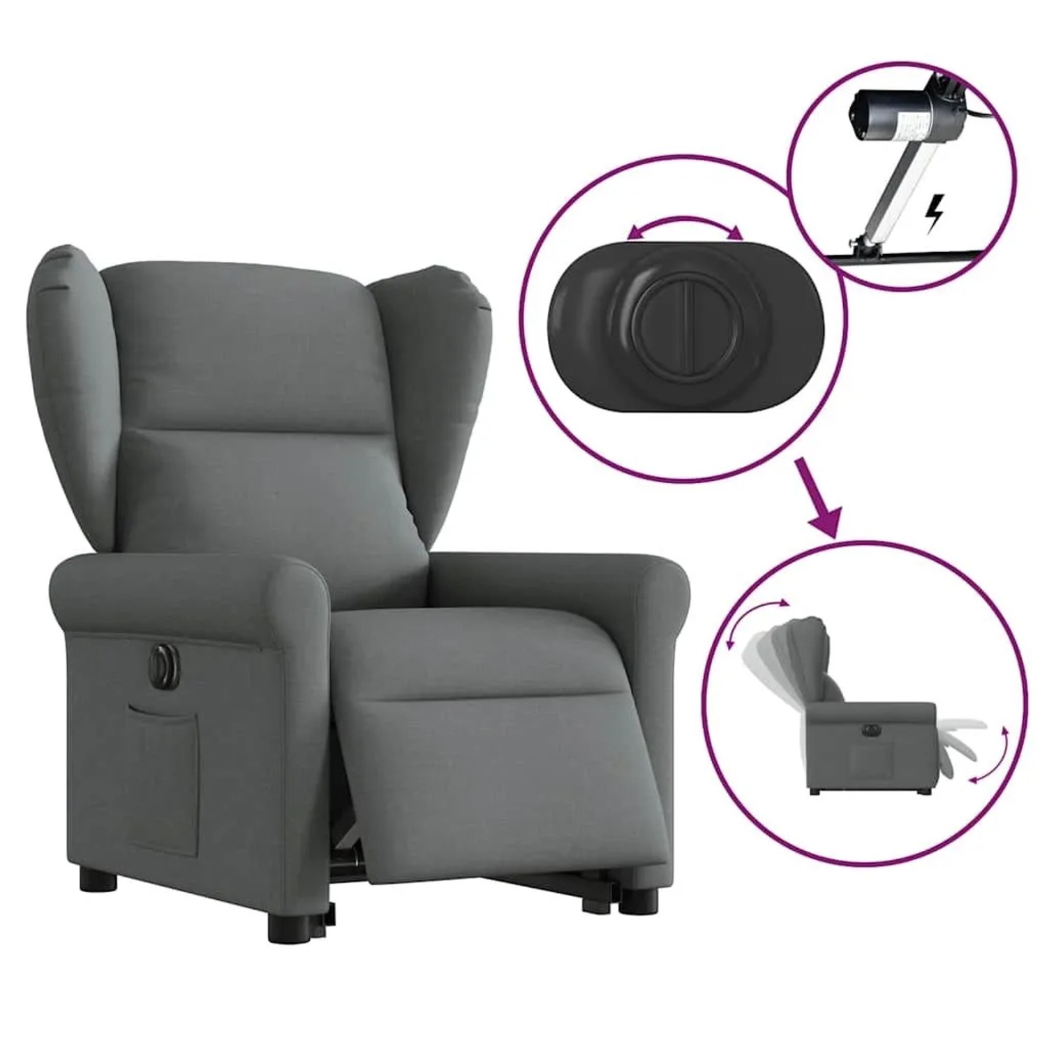 vidaXL Relaxsessel mit Aufstehhilfe Elektrisch Dunkelgrau Stoff 3303395_8