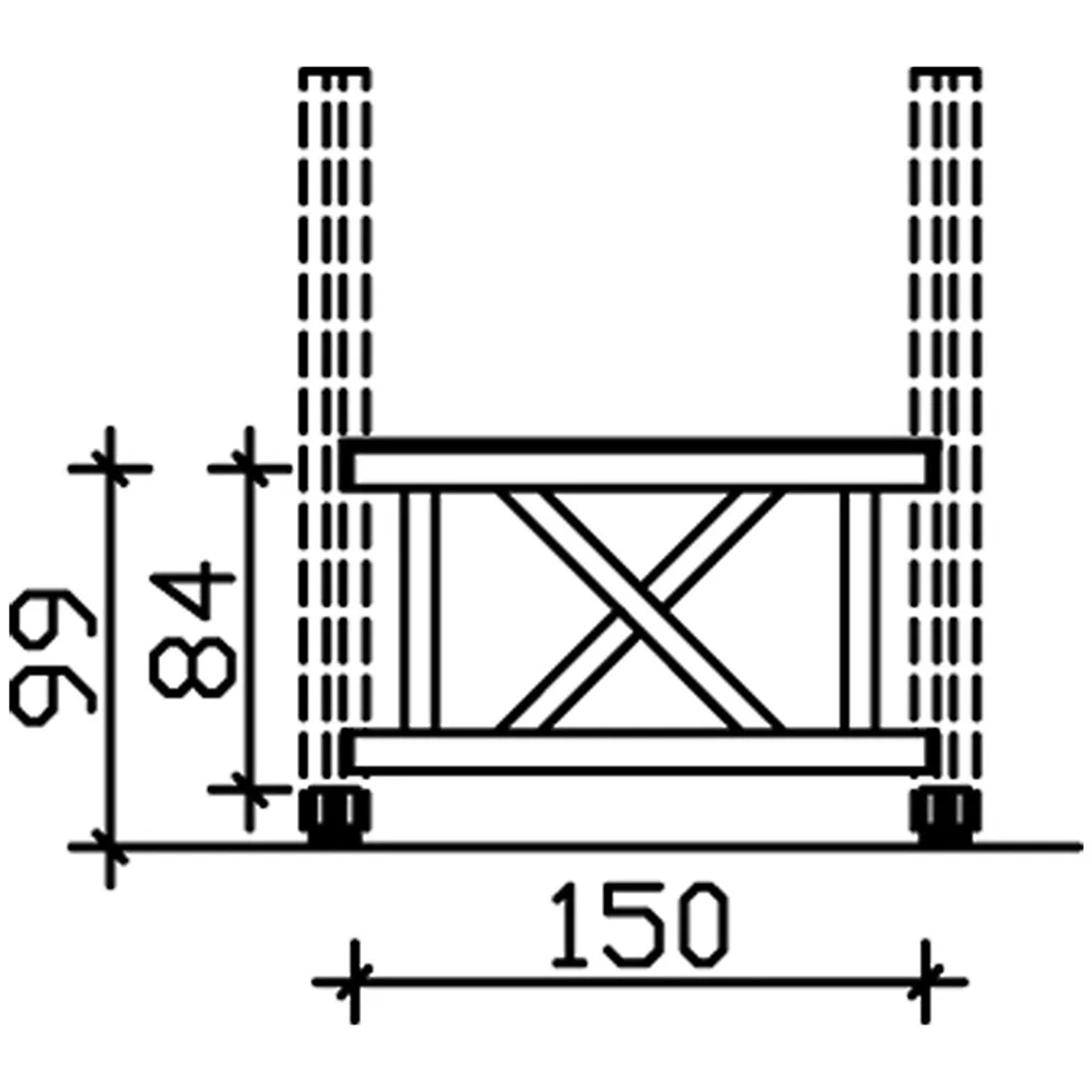 Technische Zeichnung: Skan Holz Brüstung Andreaskreuz, 150x84 cm, Fichte Eiche hell, Zubehör für Lauben & Pavillons.