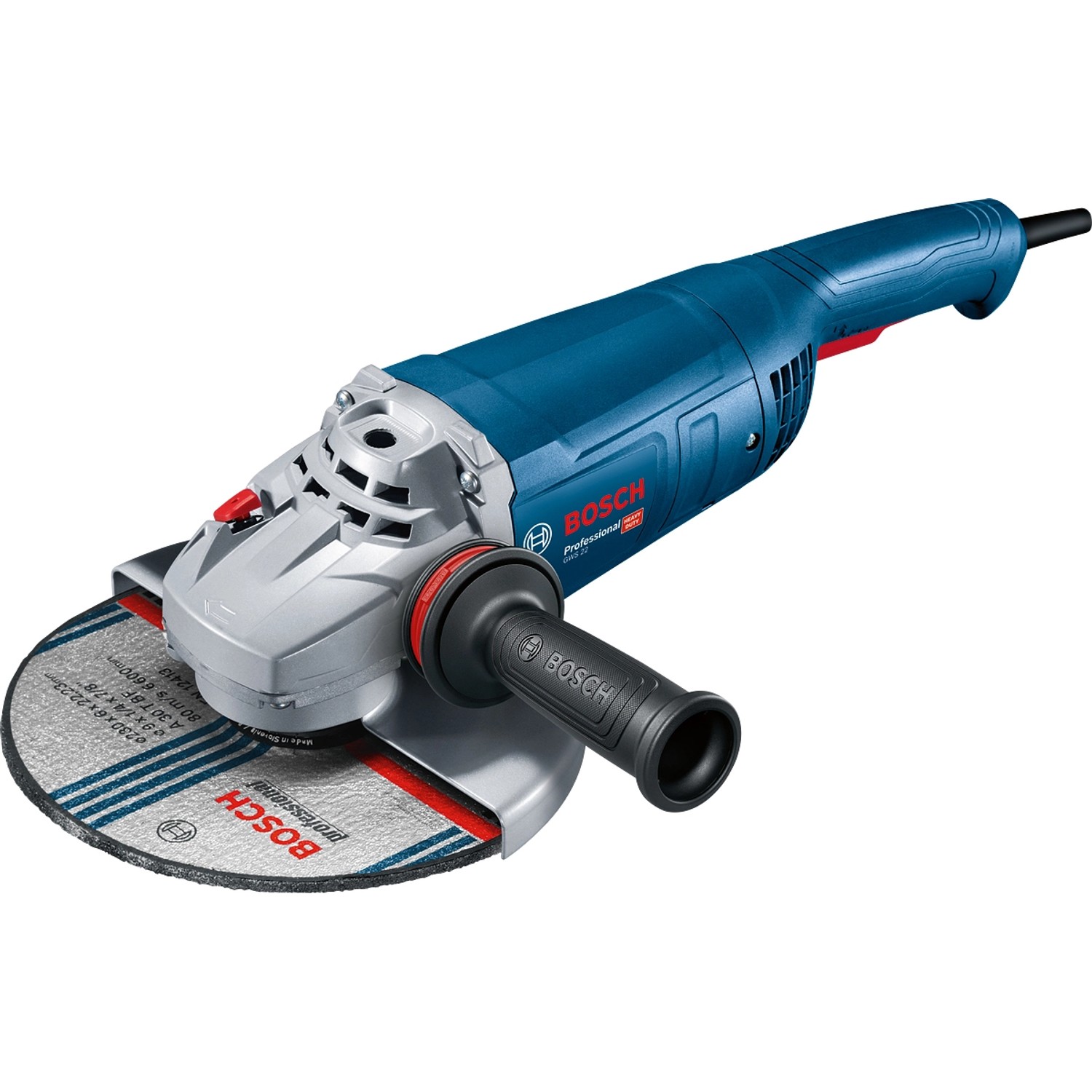 Bosch Professional Winkelschleifer GWS 22-230 J, 2200 W, mit Trennscheibe und Zusatzhandgriff.