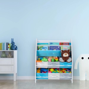 Relaxdays Kinderregal Spanplatte Stoff Metall Bunt Mit 6 Boxen und 2 Hängefächern 74 cm x 62 cm x 31,5 cm 5 kg