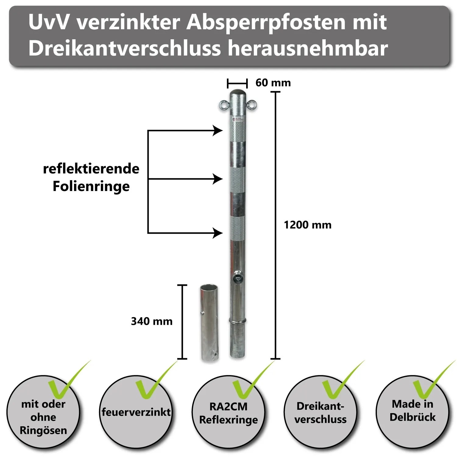 Absperrpfosten 'Bollard' 60 Mm Bauart Herausnehmbar Befestigung Zum Einbetonieren Inkl Bodenhuelse Gesamtlaenge 1300 2