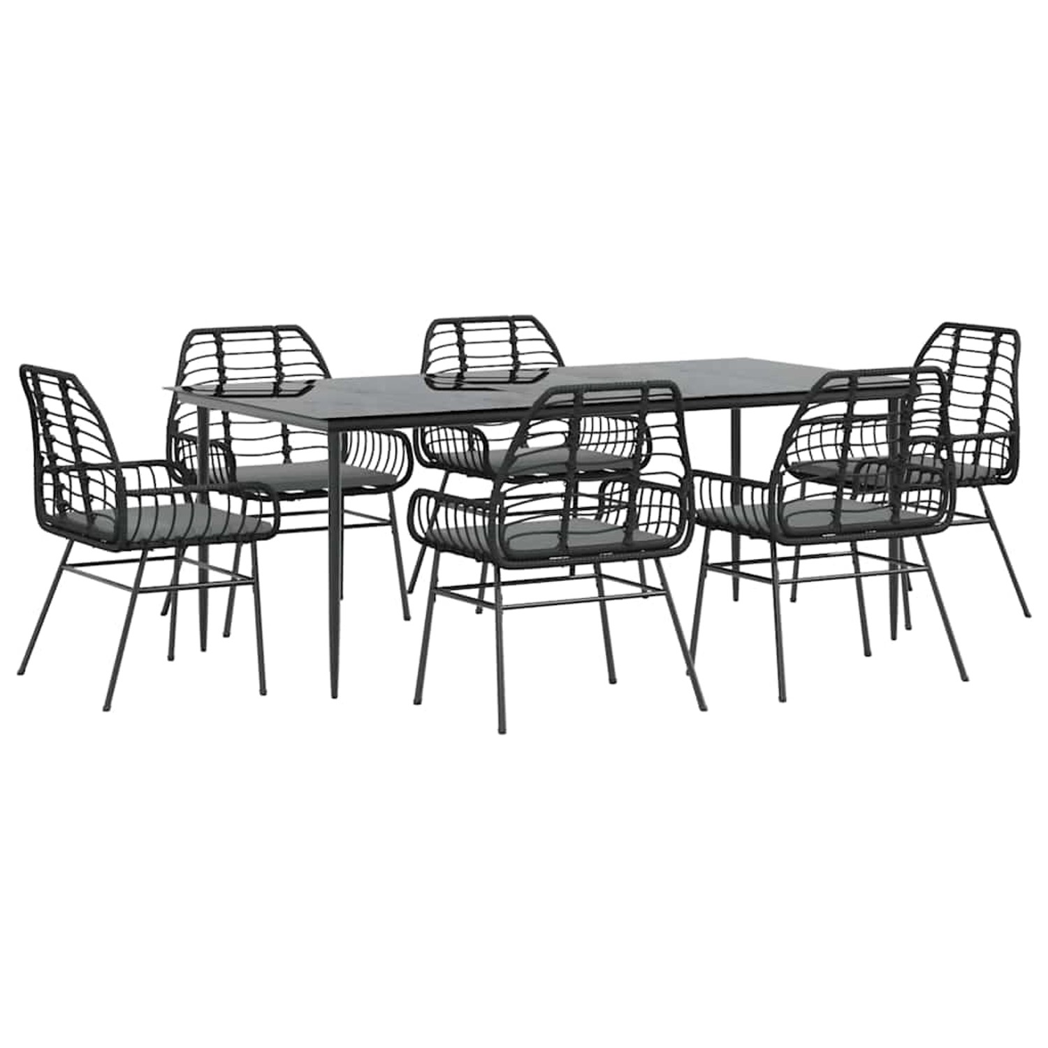 vidaXL 7-Tlg Garten-Essgruppe mit Kissen Schwarz Poly Rattan Glas 3334455 günstig online kaufen