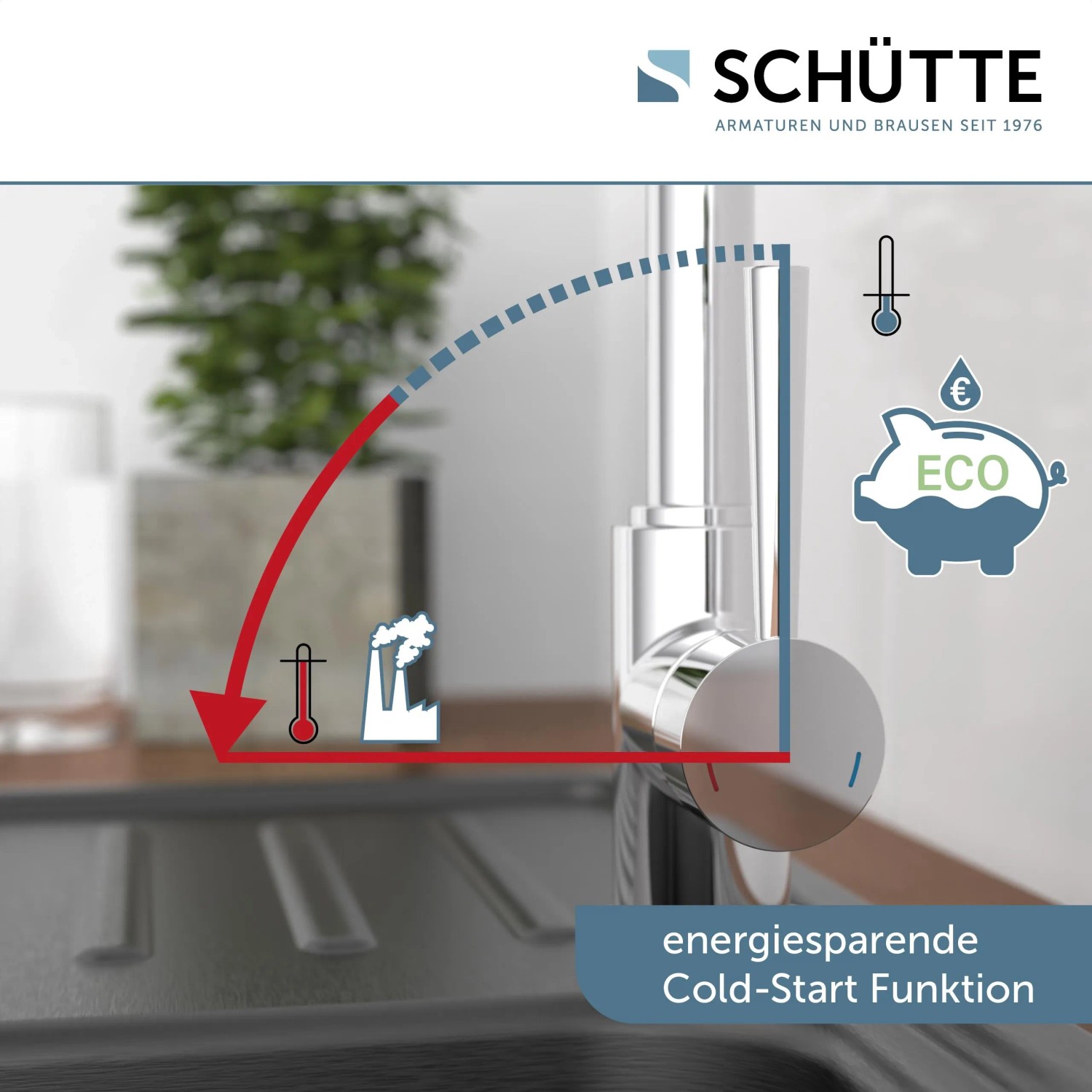Schütte Spültischarmatur Cornwall Chrom Niederdruck mit Cold-Start Funktion.