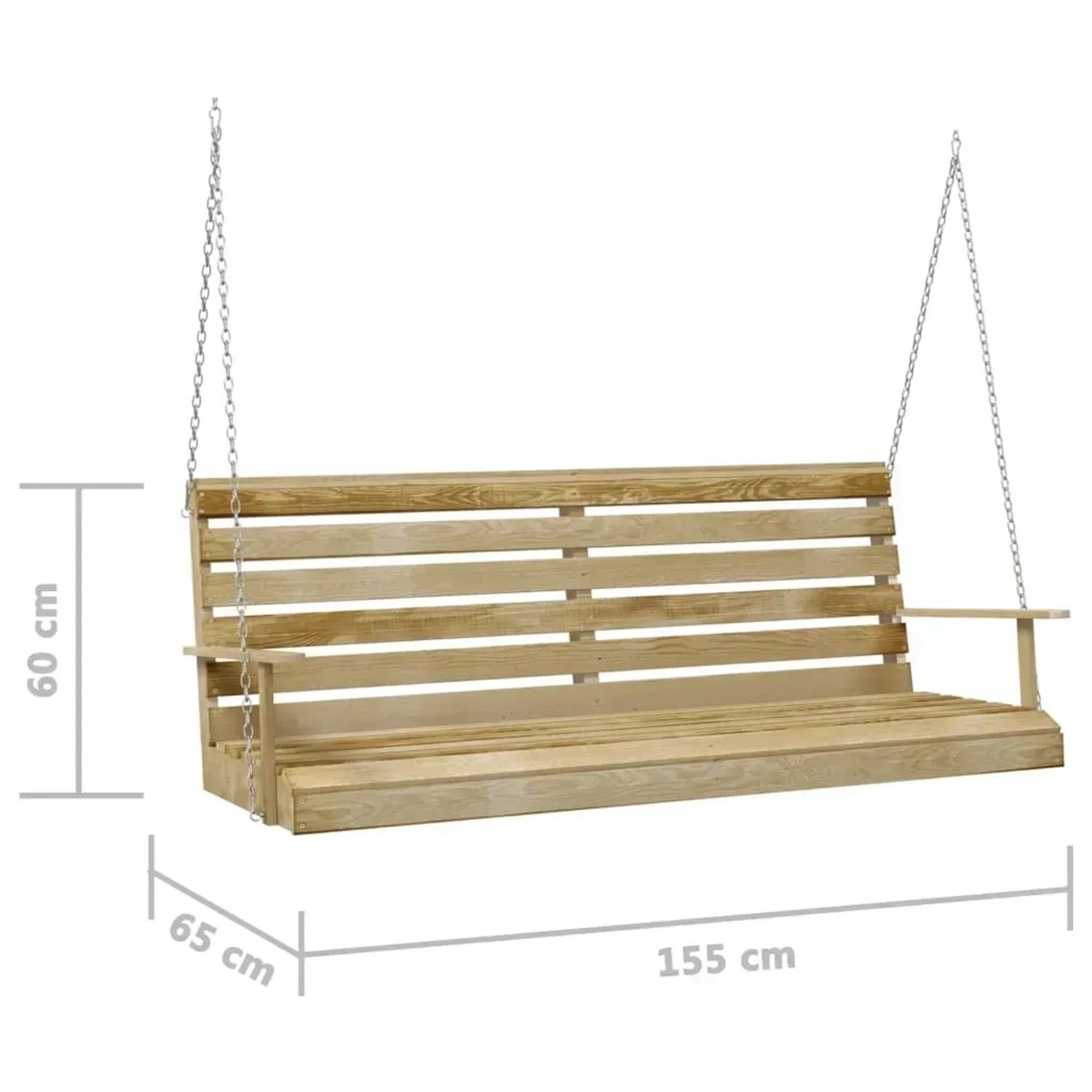 vidaXL Schaukelbank aus imprägniertem Kiefernholz, 155 cm breit, mit Ketten zum Aufhängen.