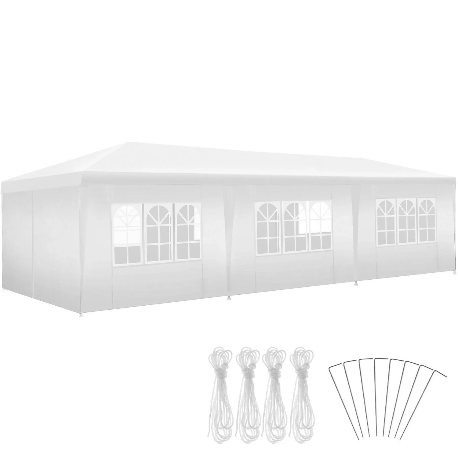 Tectake Pavillon Miramas 9 x 3 M  Im Stecksystem 8 Abnehmbare Seitenteile  2 Reißverschlussöffnungen  900 x 300 x 250 cm Weiß