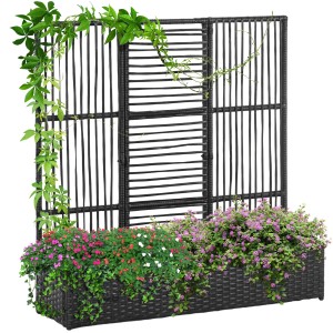 Outsunny Blumenkasten mit Spalier PE-Rattan Stahl 103L x 103B x 29H cm Schwarz