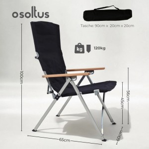 osoltus Faltsessel Campingstuhl Faltbar Verstellbar Aluminium Holzlehne Schwarz