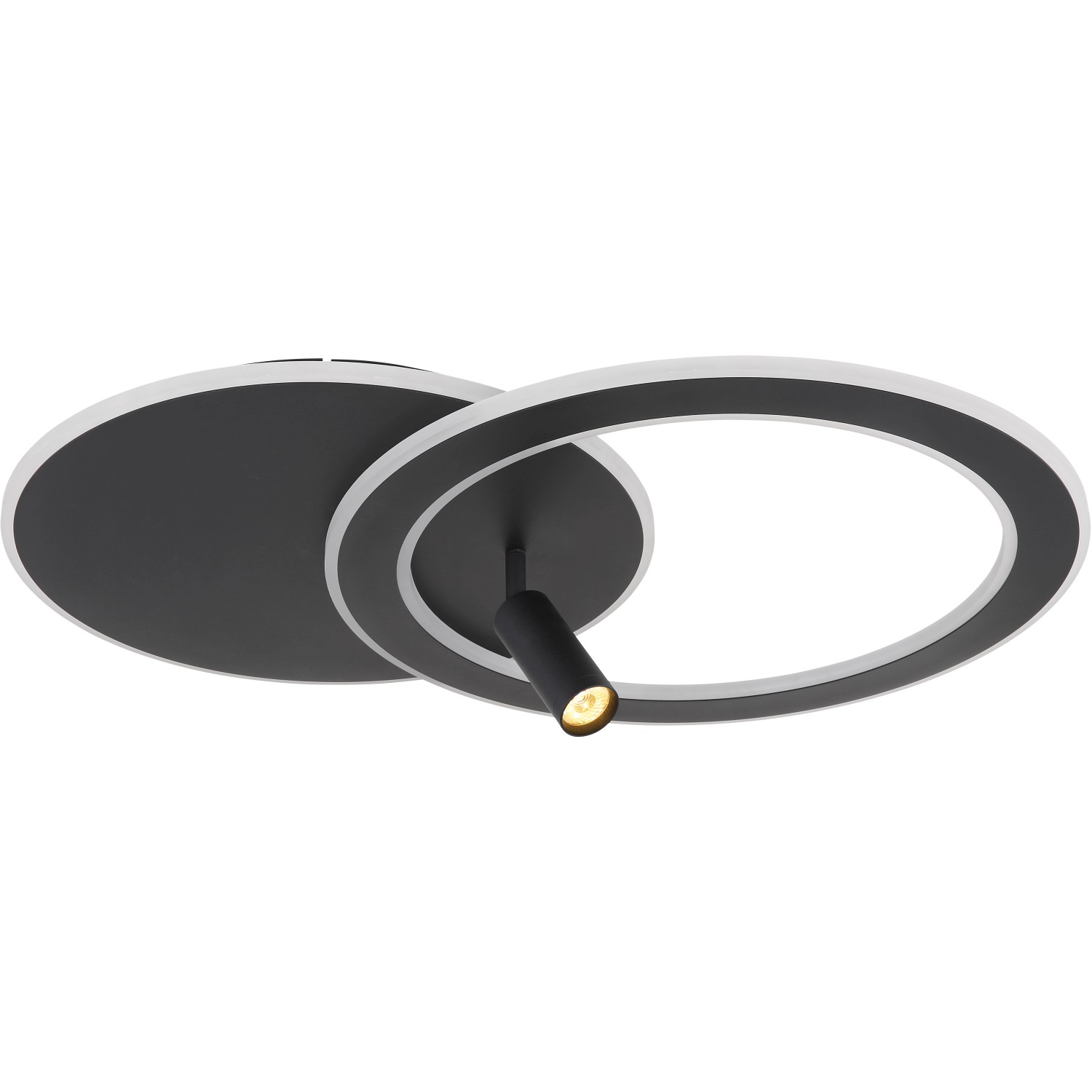 Moderne, dimmbare LED-Deckenleuchte Marian, 2-flammig, schwarz matt mit Farbwechsler und Fernbedienung.