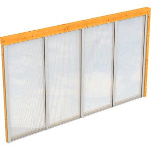 Skan Holz Seitenwand mit Polycarbonatplatten, Eiche hell, für Terrassenüberdachung.