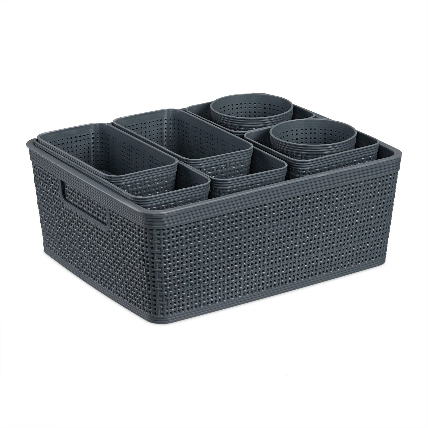 Relaxdays Schubladen Organizer Set Kunststoff Grau 10-teilig