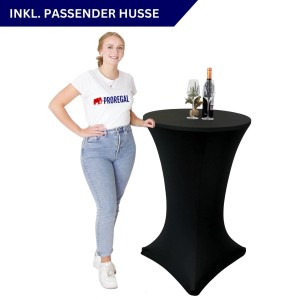 Schwarzer, klappbarer Chefgastro Stehtisch mit Husse, runder Bistrotisch für Garten, Terrasse & Events.