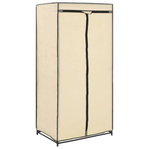 Cremefarbener vidaXL Kleiderschrank (75x50x160 cm) mit Reißverschluss und Stoffbezug.