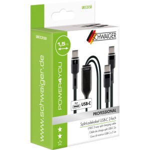 Schwaiger Ladekabel LKCC3150 USB-C, 1,5m, zum gleichzeitigen Laden von 2 Geräten. Handy-Zubehör.