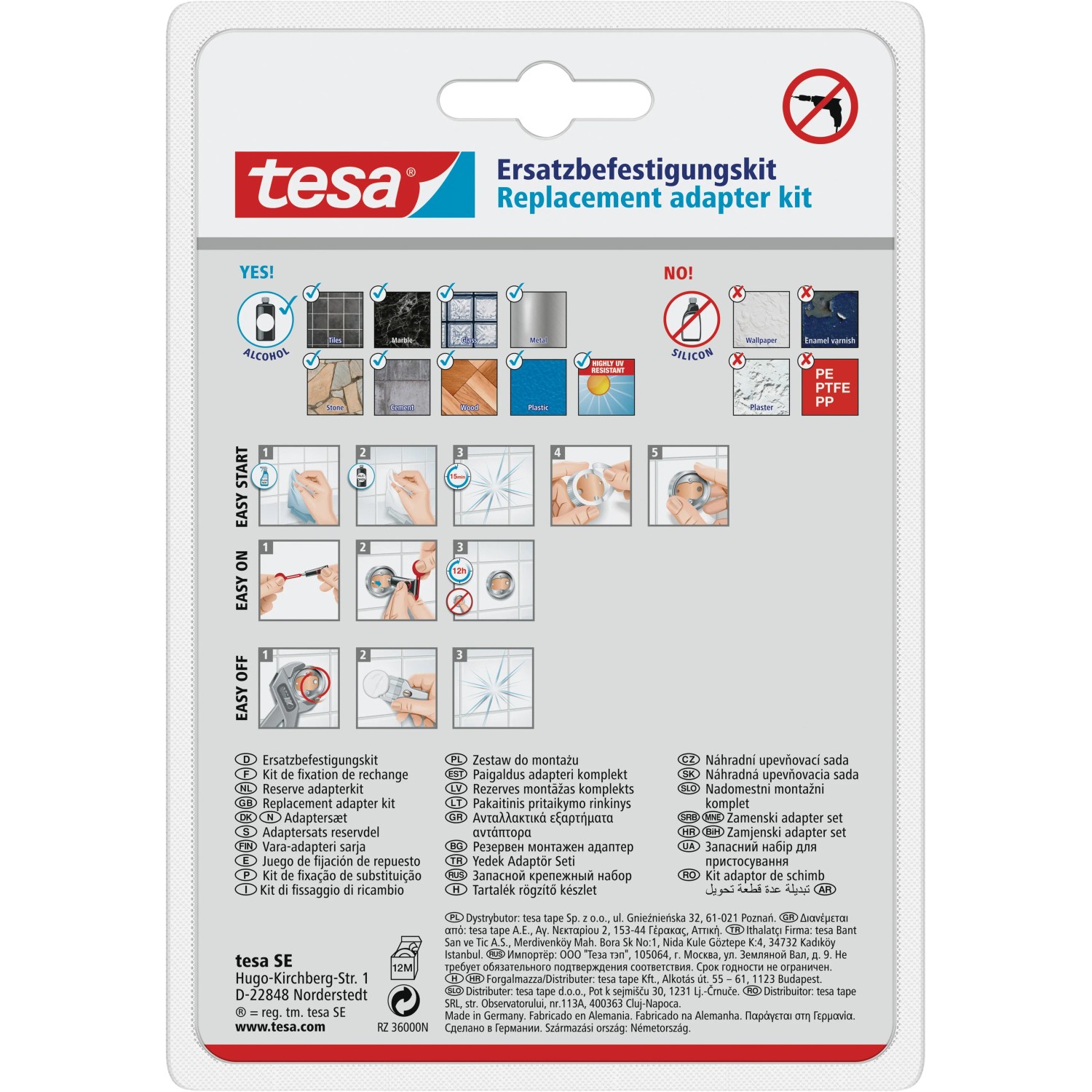 Tesa Power Kit BK20-2 Adapter-Set zur Wandmontage ohne Bohren, bestehend aus Adapter, Klebmasse und Inbus.
