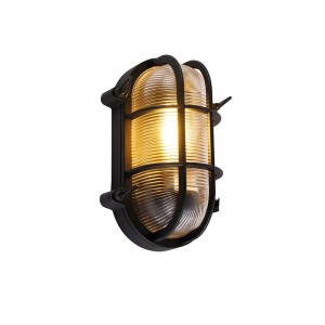 Schwarze, ovale Wand- und Deckenleuchte Noutica im Industrie-Stil mit Schutzart IP44.
