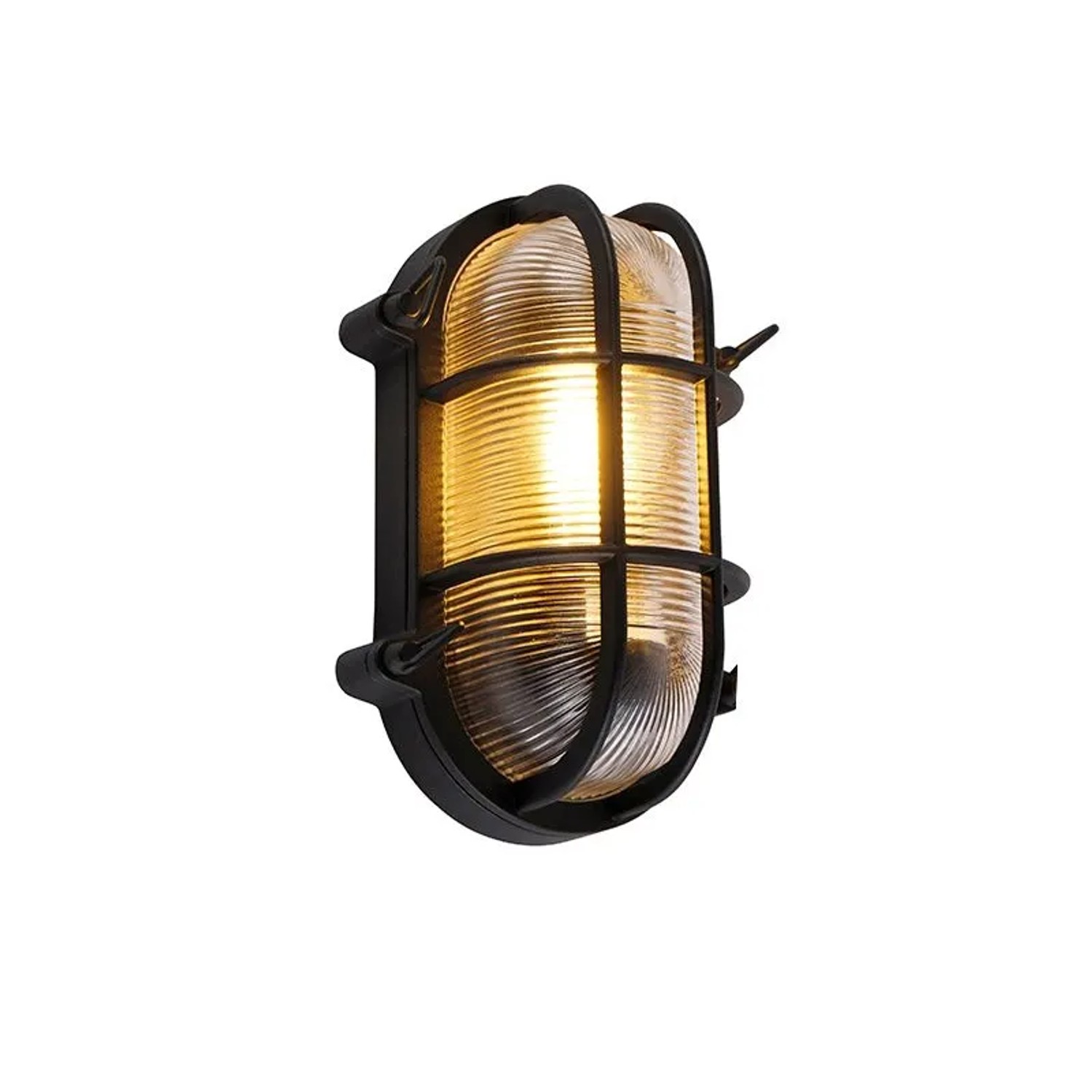 QAZQA Industrielle Wand  und Deckenleuchte Schwarz Oval IP44 Noutica
