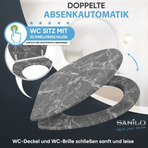 SANILO WC Sitz Marmor Grau mit doppelter Absenkautomatik und Schnellverschluss.