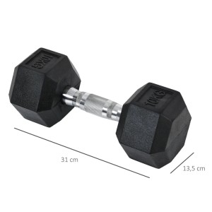 Schwarze 10 kg HOMCOM Gummi-Hantel mit gerändeltem Griff für Sport & Fitness.