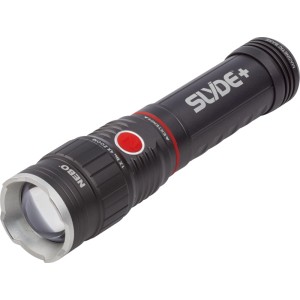 NEBO Slyde LED-Taschenlampe aus schwarzem Aluminium, dimmbar mit ausziehbarer Arbeitsleuchte.