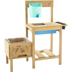 TP Toys Grow Up Kinderspielküche aus Holz mit Wasserspender und Pflanzbeet.