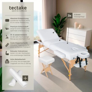 Tectake 3 Zonen Massageliege Set  Breite 70 cm  Polsterung 10 cm Inklusive Hocker  Lagerungsrollen und Tragetasche  218 x 102 x 90 cm Weiß