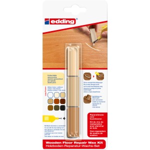 edding Holzboden Reparaturwachs Set in Fichte-Kiefer Optik zum Ausbessern von Holzböden.