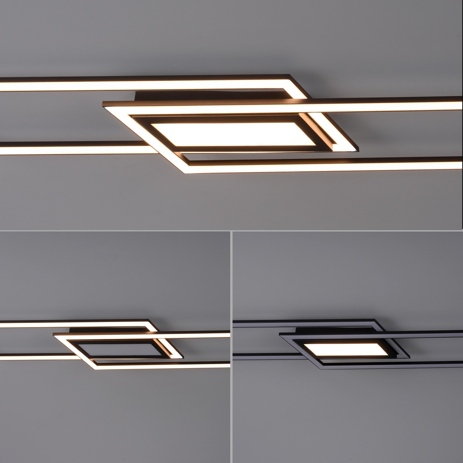 Moderne, schwarze LED-Deckenleuchte Asmin von Just Light, 100x17,9 cm, mit warmweißem Licht.