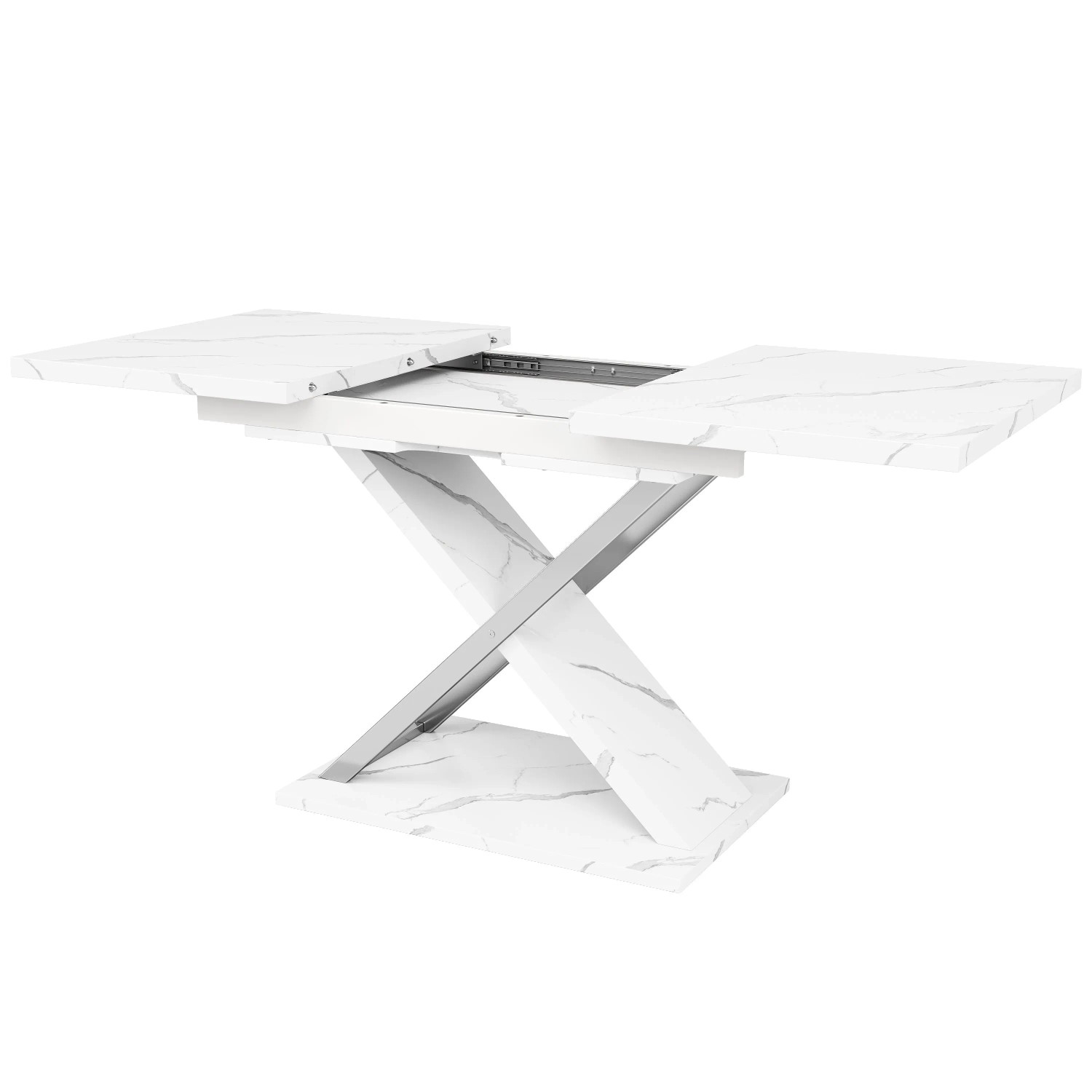 okwish Ausziehbarer Esstisch Platzsparender Küchentisch für Esszimmer Wohnzimmer Weiß/Schwarz